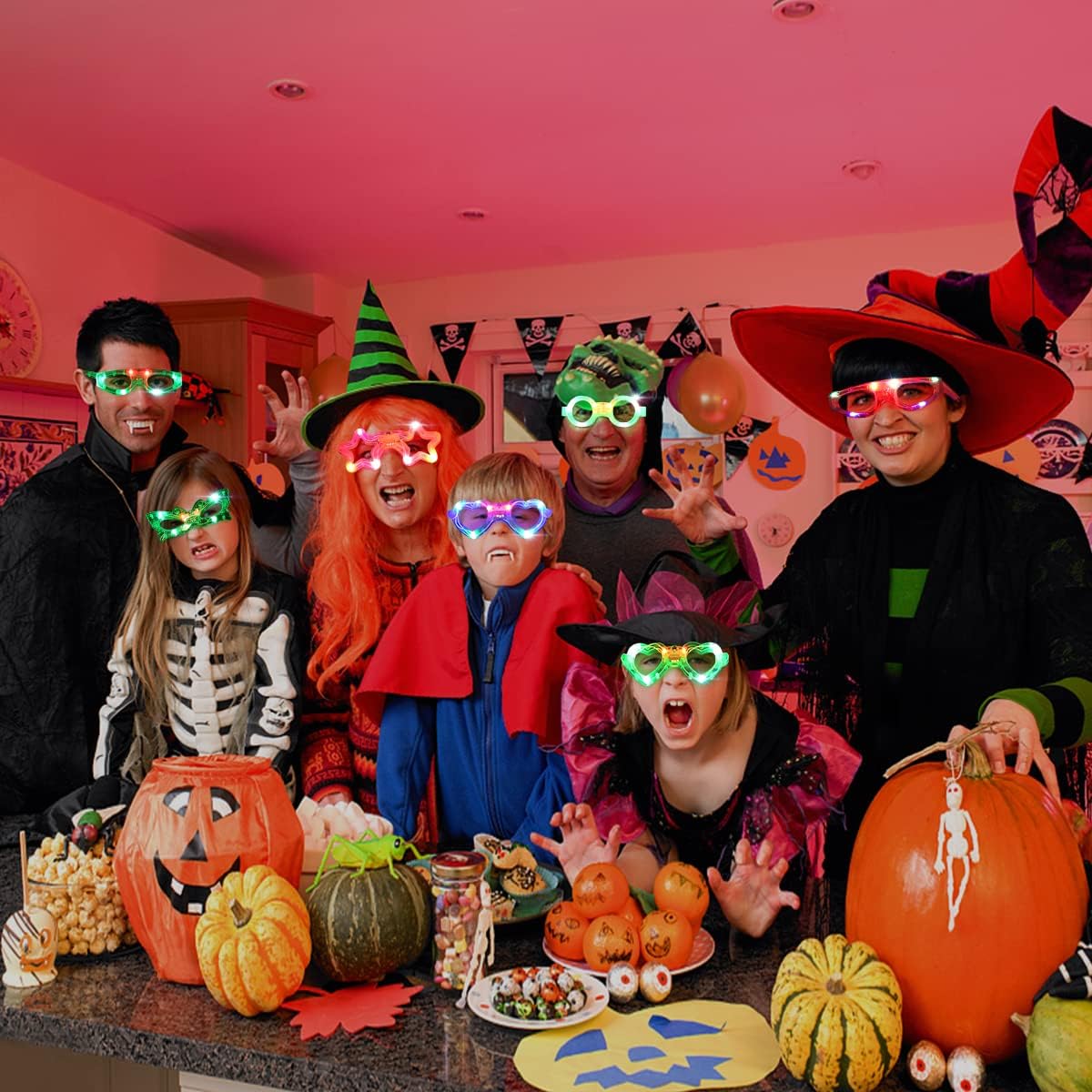 35 Pcs LED Glasses 7 shapes 6 LED Glow In The Dark Party Supplies Favor for Kids Adults shutter