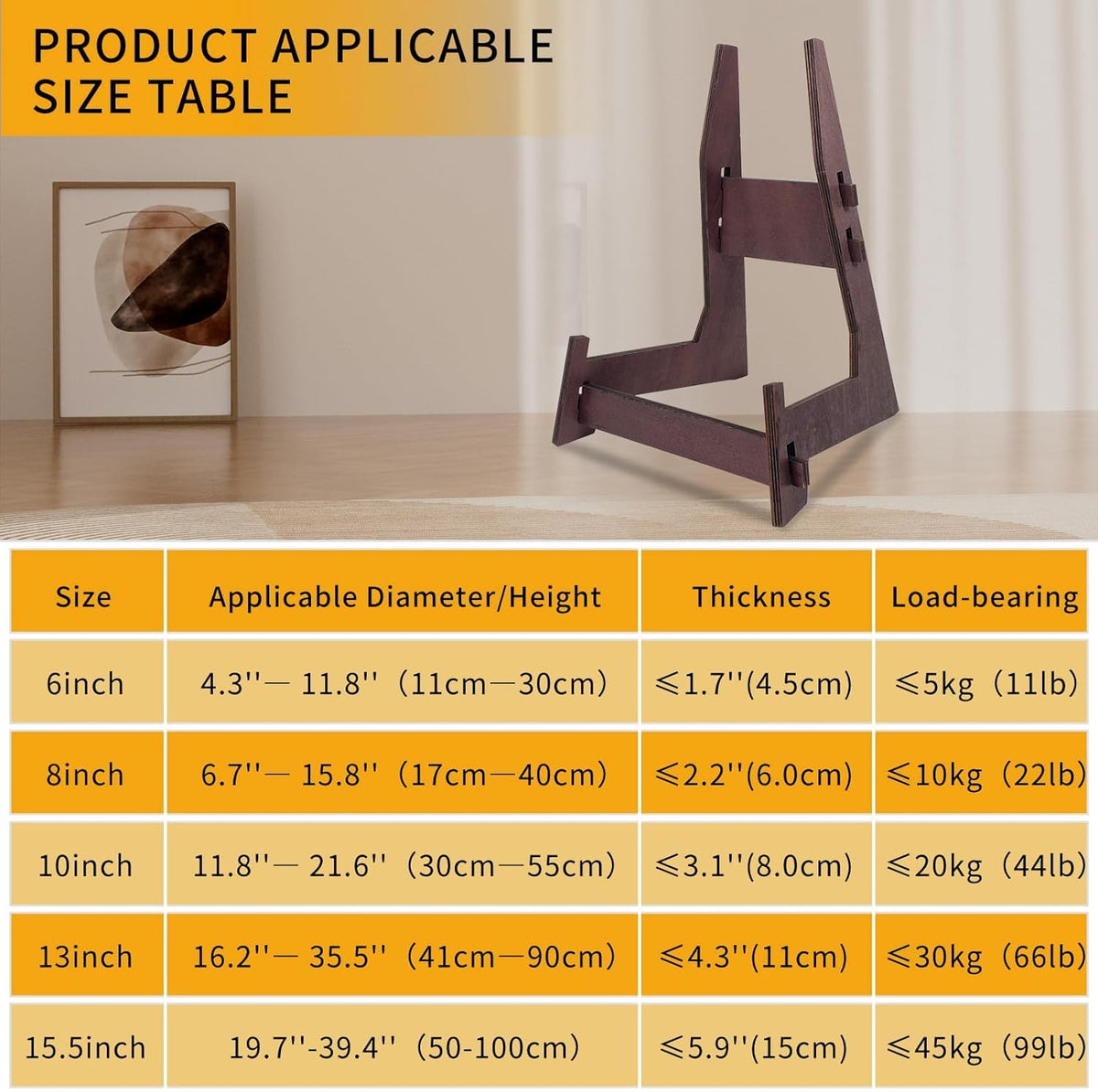 15.5 Inch Large Plate Stands for Display, Wooden Picture Frame Stand, Decorative Easel Holder for