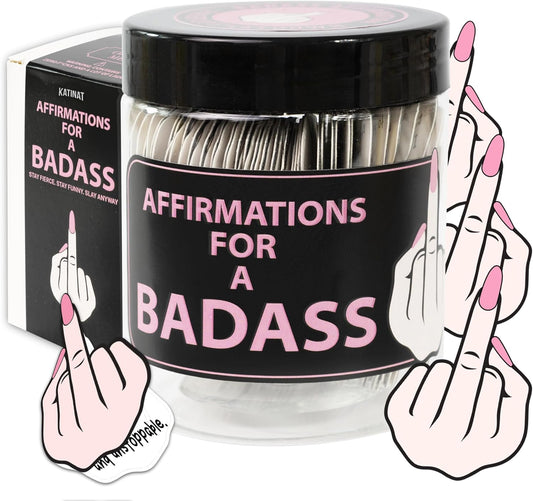 Badass Affirmation Jar – 60 Daily Affirmation Cards, Middle Finger Gifts for Women, Funny Birthday