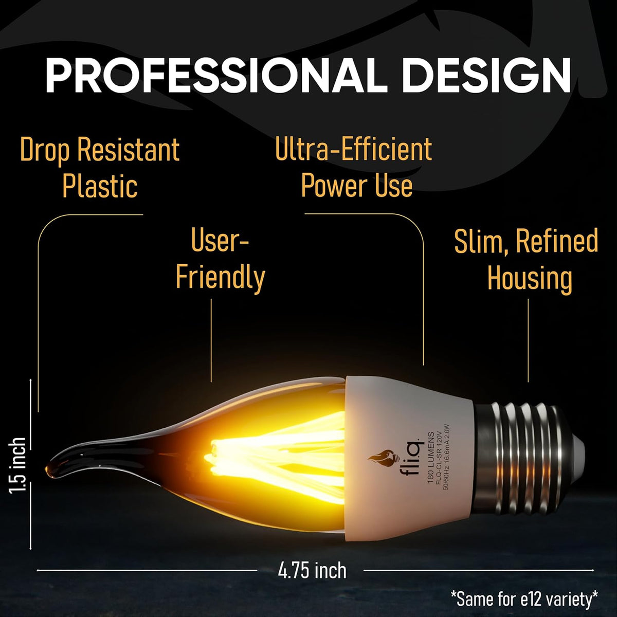 Fliq | LED Flame Light Bulb | 2 Pack | 2W | 4 Modes | Flickering Flame Bulb | 2023 Release | (Mini