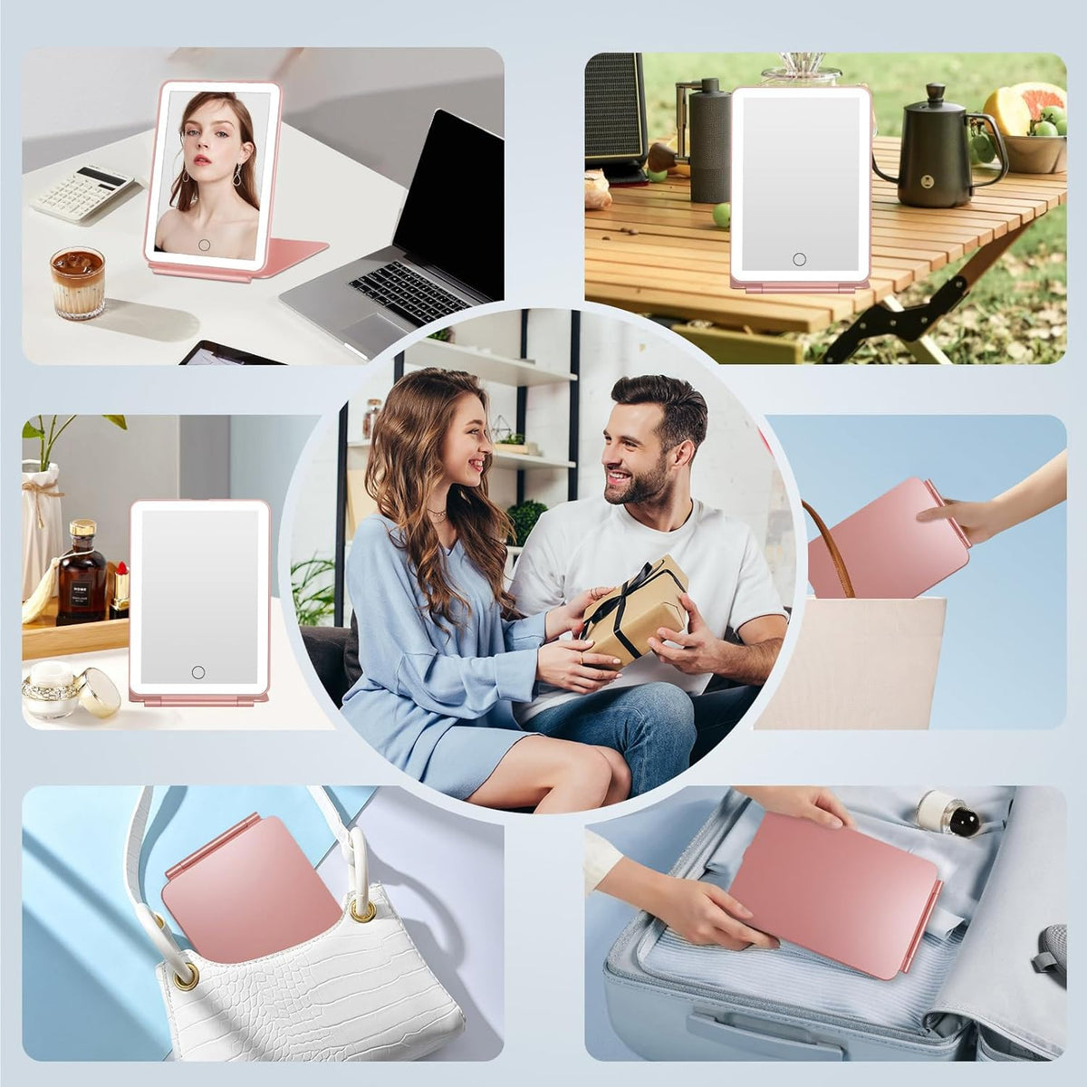 FUNTOUCH Rechargeable Travel Makeup Mirror with 72 Led Lights, Portable Lighted Beauty Mirror, 3