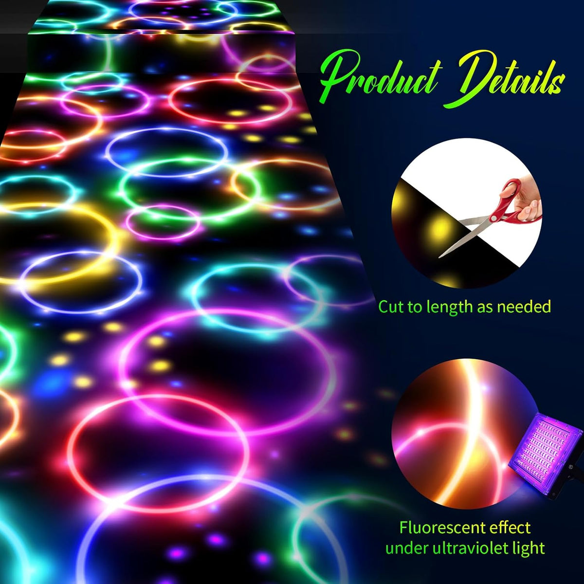 Haull 236 x 39 Inch Neon Light up Dance Floor Glow in The Dark Floor Runner Neon Party Decorations