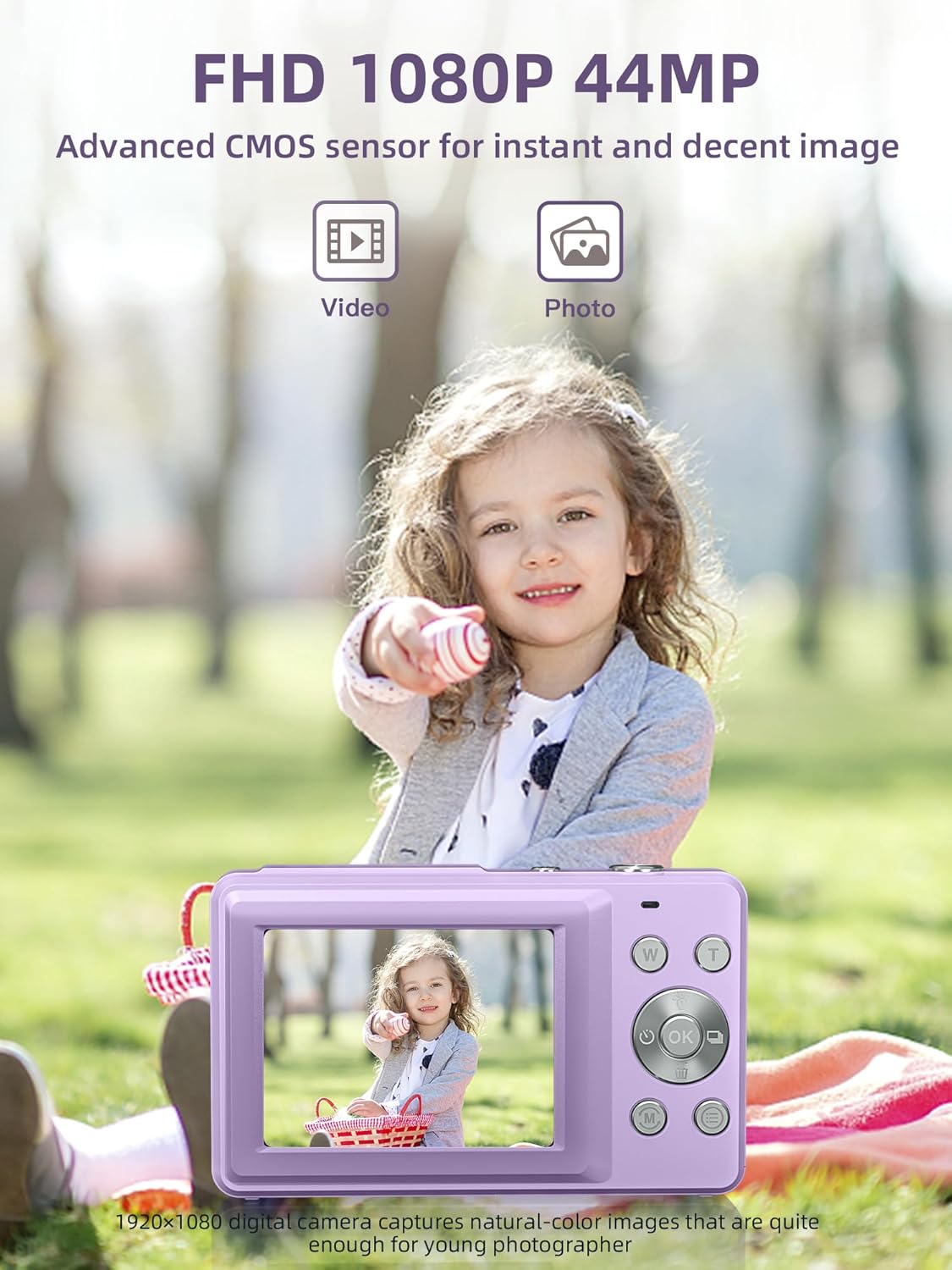 Digital Camera FHD 1080P, Camkory Kids Camera 44MP Point and Shoot Digital Cameras with 32GB Card