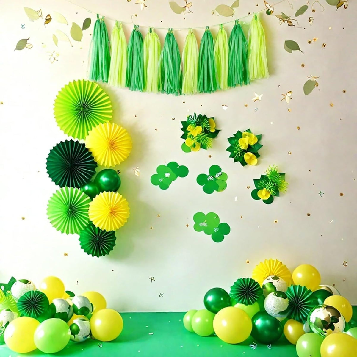 Aimto 20pcs Lime Green and Dark Green Shiny Tassel Garland Banner Tissue Paper Tassels for Party
