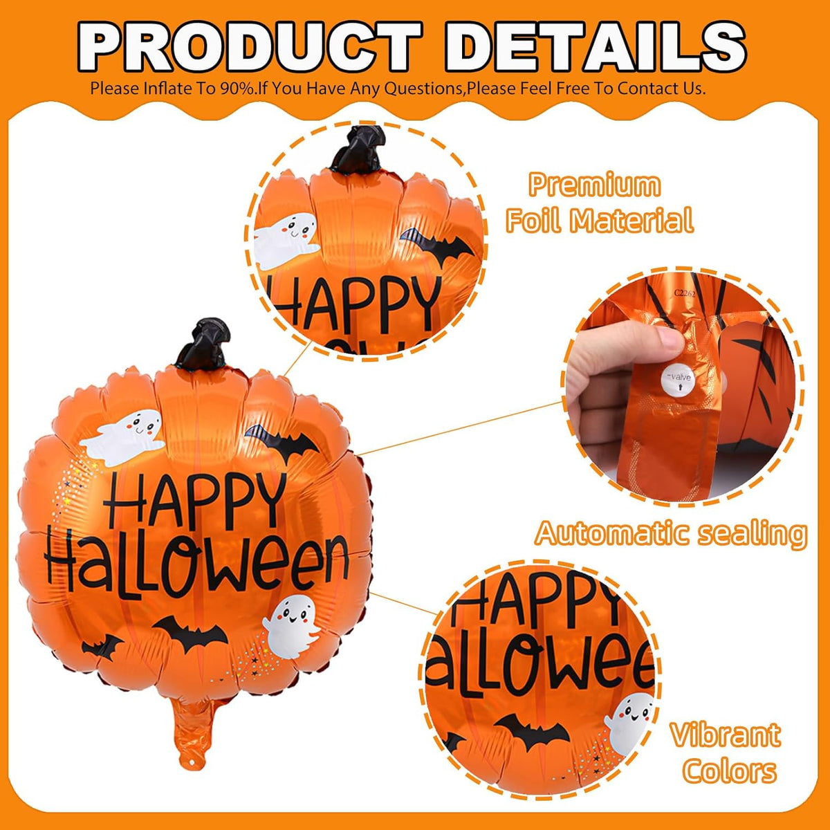 Halloween Balloons Set - 9Pcs Foil Ghost, Spider, Pumpkin & Bat Balloons for Scary Party