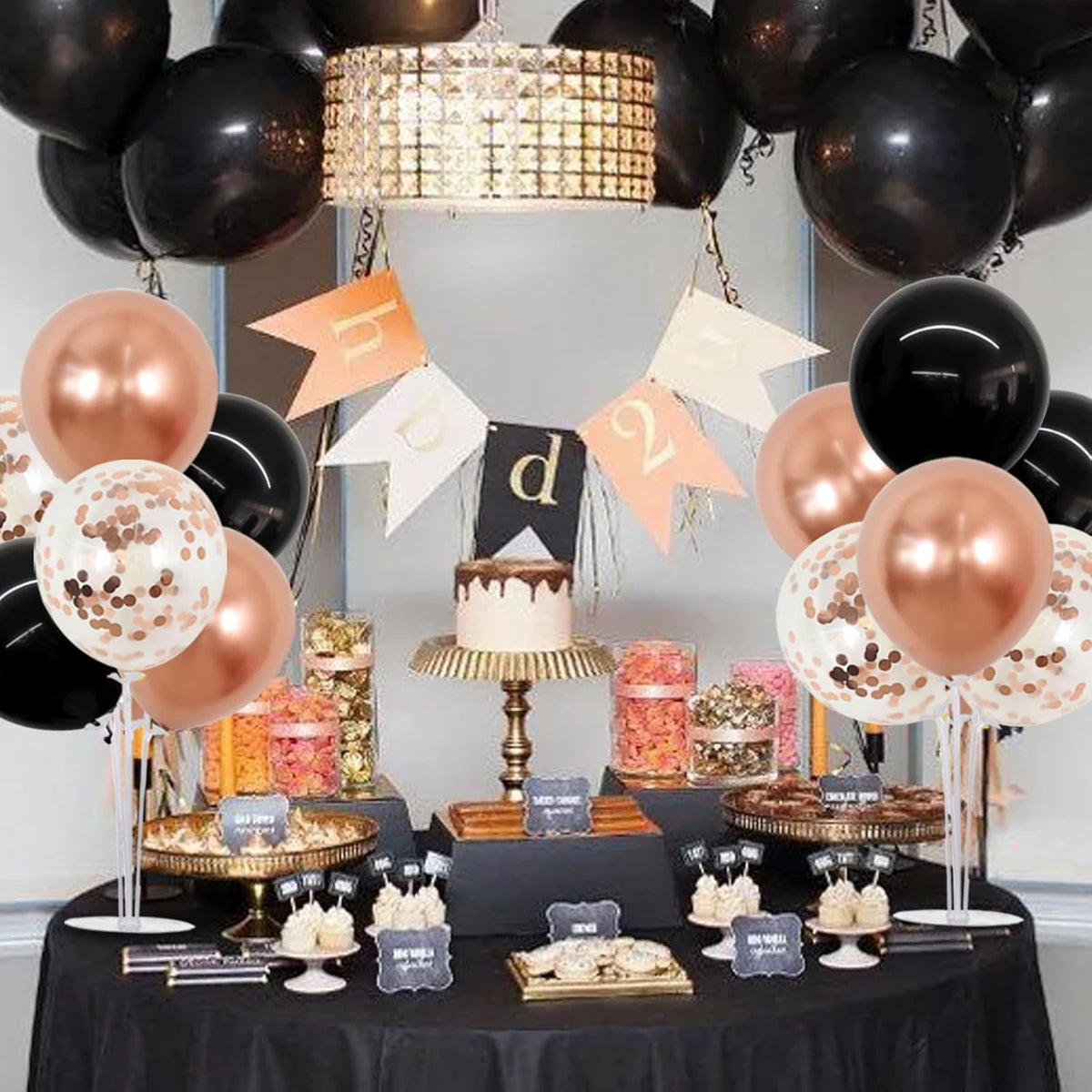 TONIFUL Black and Rose Gold Balloon Centerpieces for Table,Balloon Stand Kit for