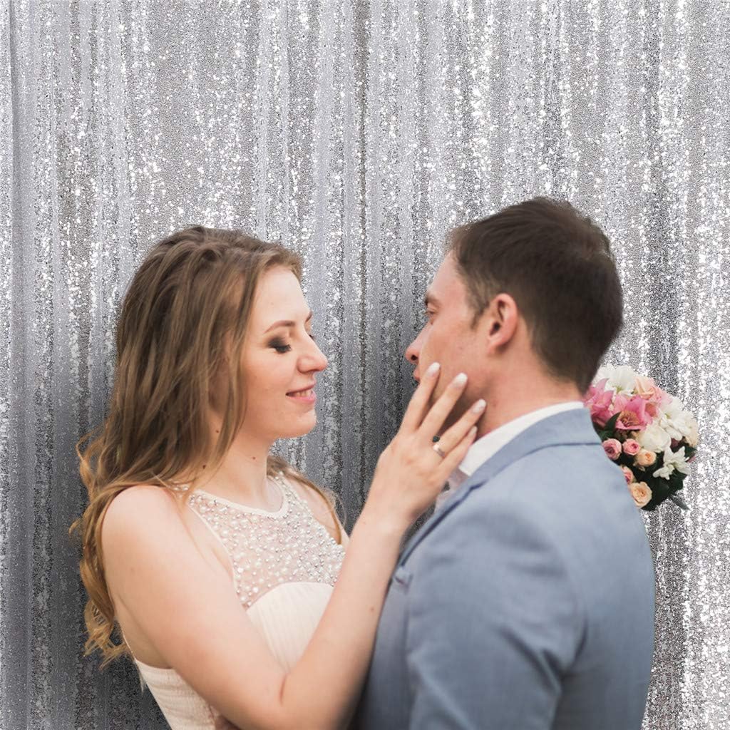 Eternal Beauty Silver Sequin Backdrop, 7x7 Ft Glitter Background Curtains for Shimmer Photography