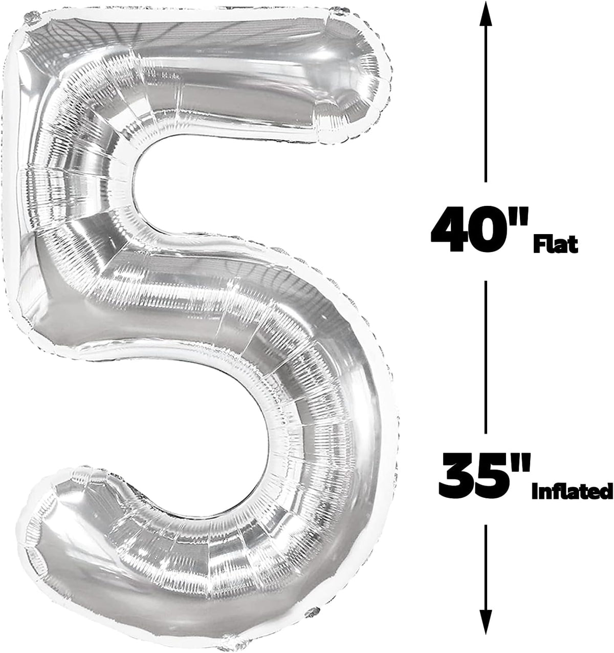 Silver 40 Inch Large Number 5 Birthday Balloon, Five 5th 15 25 35 50 55 Birthday Celebration