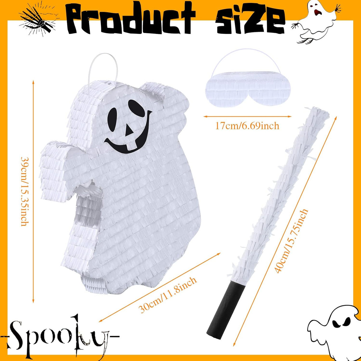 Aoriher Halloween Ghost Piñata Spooky White Ghost Piñata with Stick and Blindfold Halloween Hanging