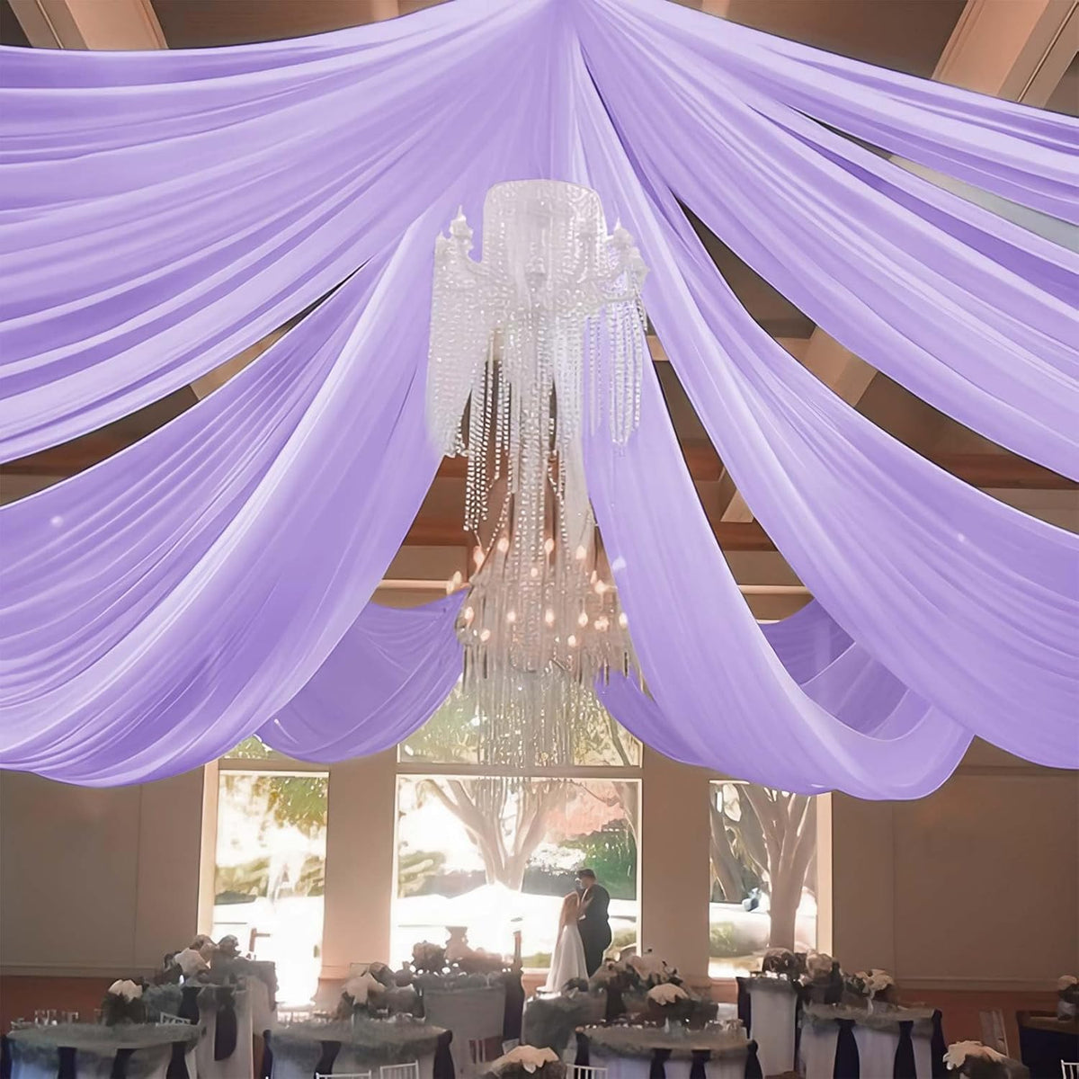 6 Panels Lavender Ceiling Drapes for Wedding 5ftx20ft Chiffon Fabric Arch Draping Curtains Sheer