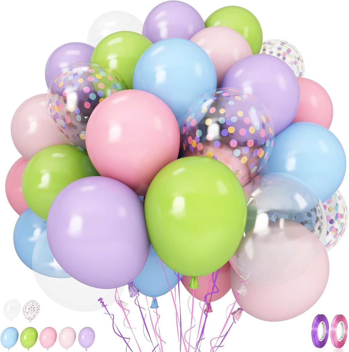 Pastel Balloons, 60PCS Macaron Pink Purple Blue Latex Balloon, Pastel Color Ice Cream Balloon for