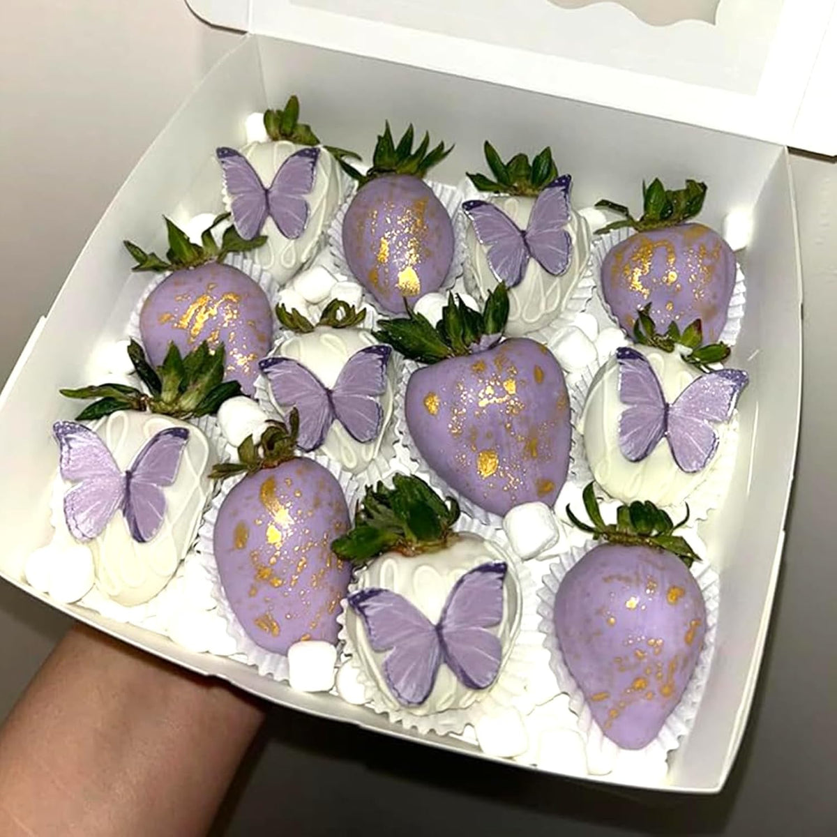 48PCS Wafer Paper Butterfly Cake Toppers YOcity Edible Butterflies for Cake Decorations Purple