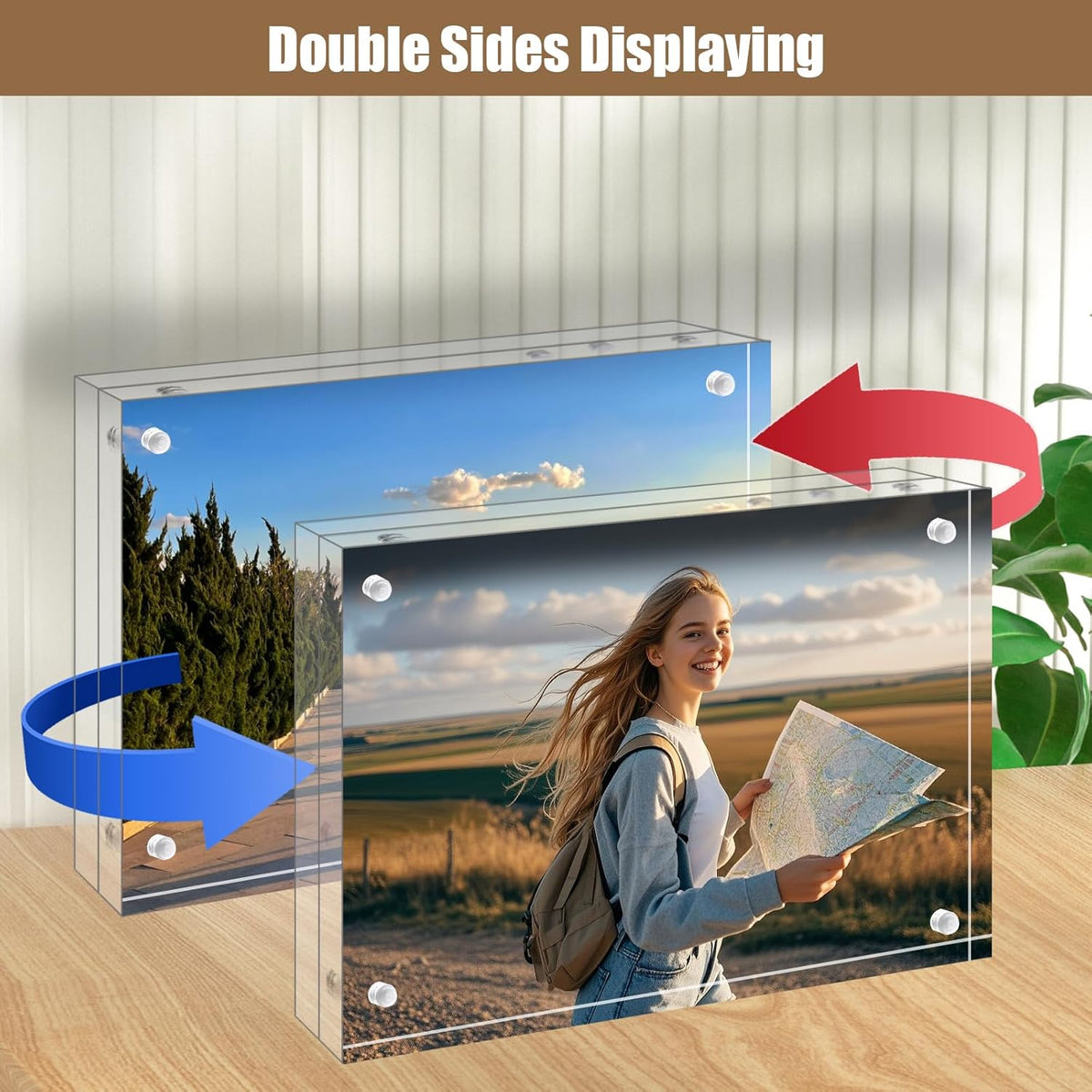 Egofine 6x8 Acrylic Frame 4 Pack, 20mm Thicker Frameless Clear Picture Frame, Double Sided Magnetic