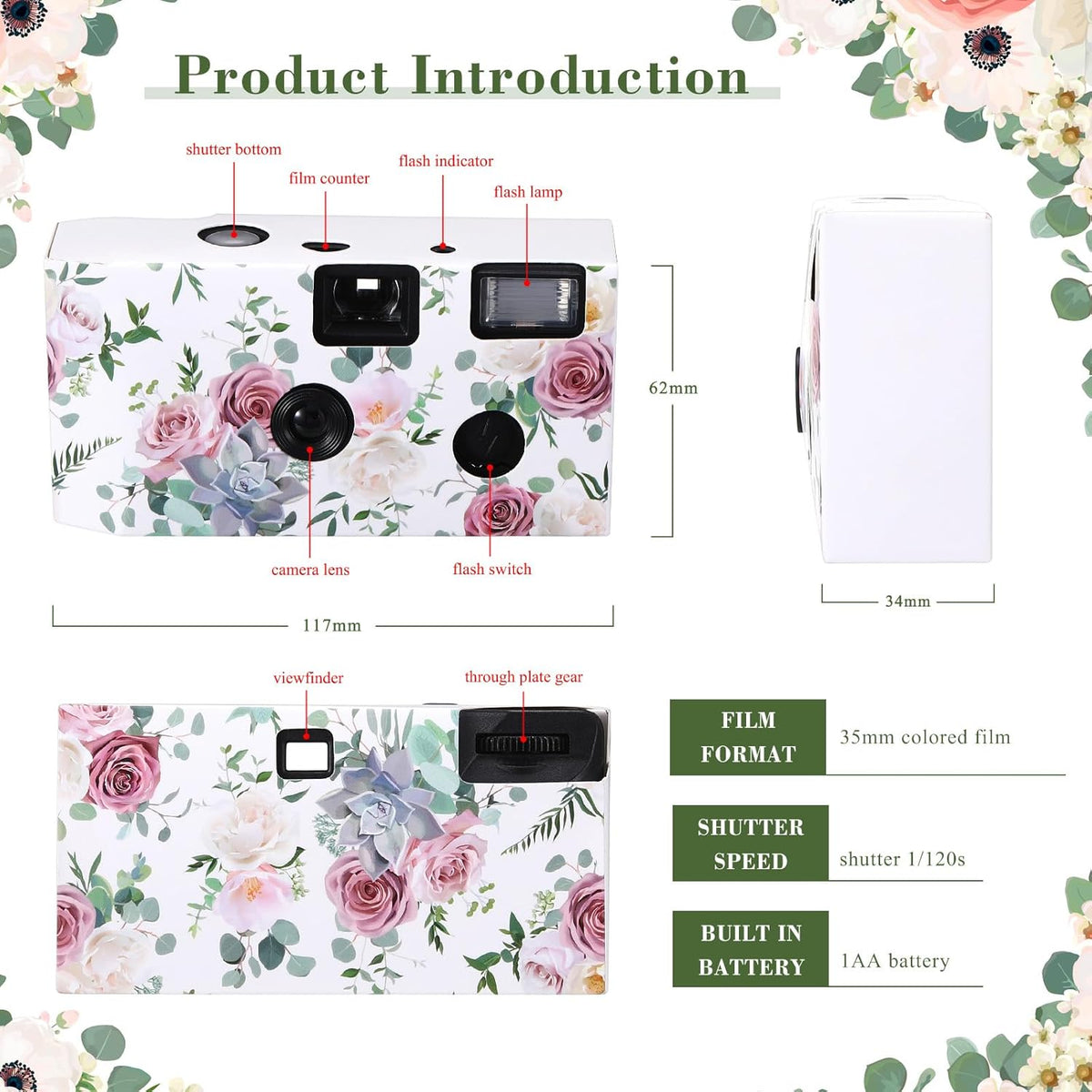 Zhengmy 10 Pack Disposable Camera Bulk for Wedding, 34mm Single Use Camera Bulk with Flash One Time