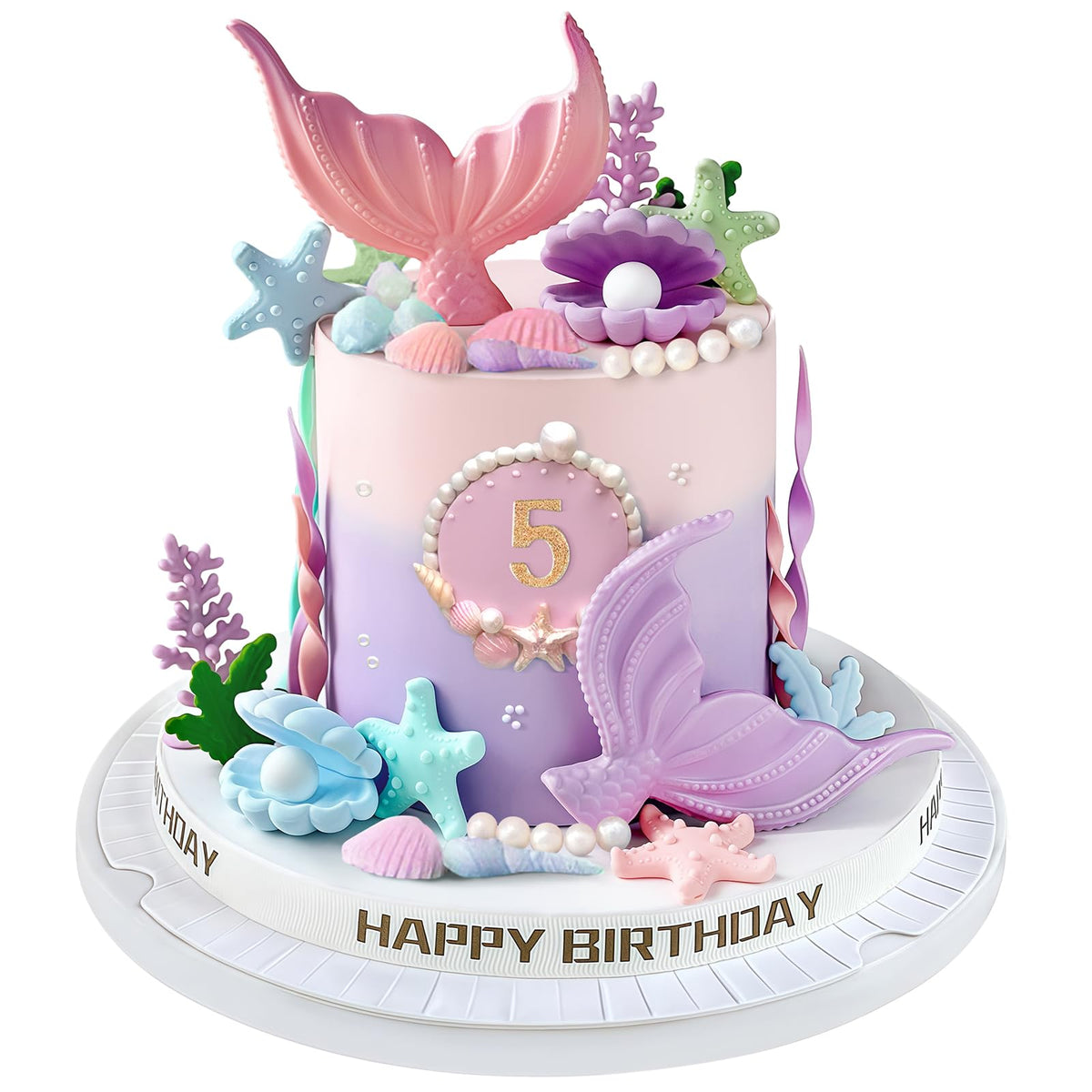 21pcs Mermaid Cake Topper - Mermaid Tail Cake Decorations with Seaweed Shells Starfish Coralal