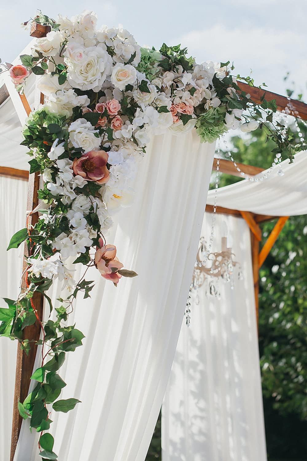 Ivory Wedding Arch Draping Fabric 2 Panels 30'' x 18FT Sheer Chiffon Arch Drapery for Photo Booth