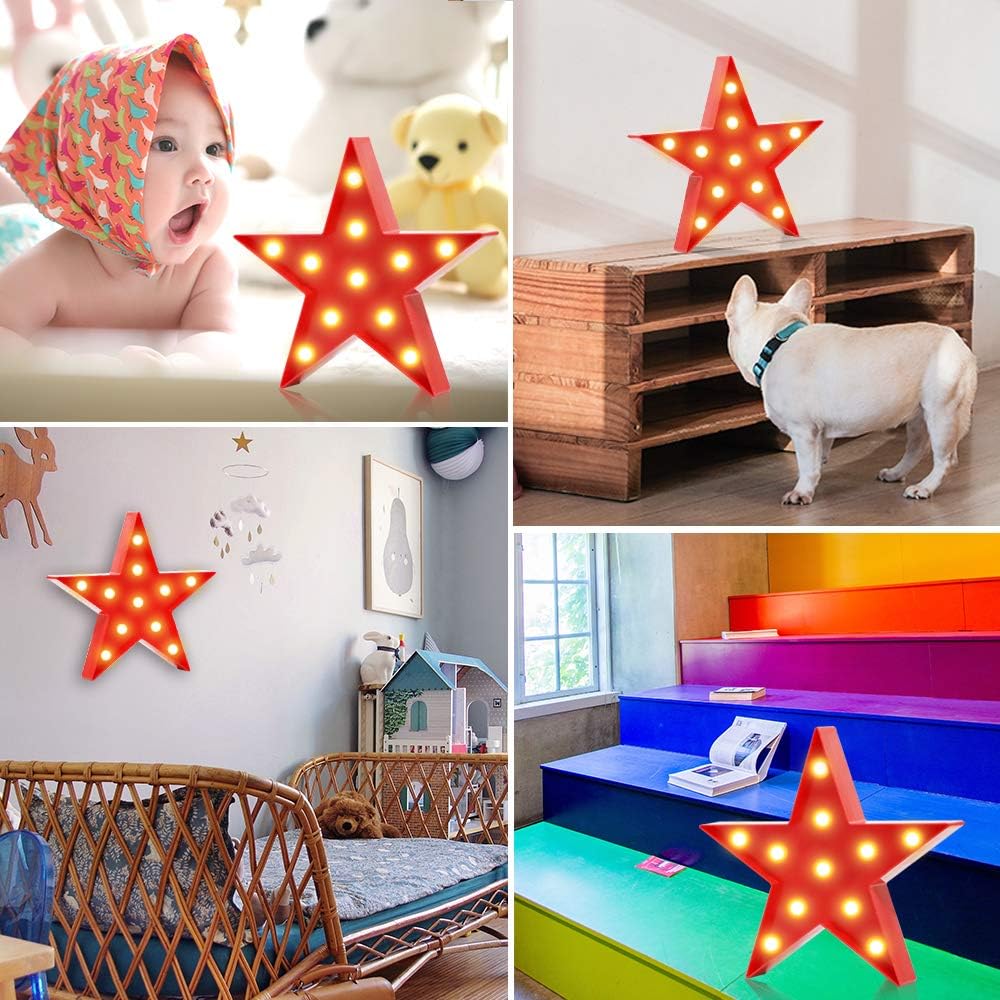 LED Marquee Star Signs Night Lights, Battery Operated Star Shaped Desk Table Lamp for Kids, Baby