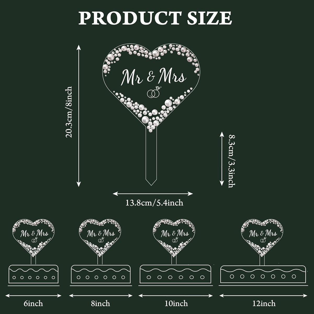 Coucoland Mr and Mrs Cake Topper - Heart Wedding Cake Decor with Rhinestones and Pearls for