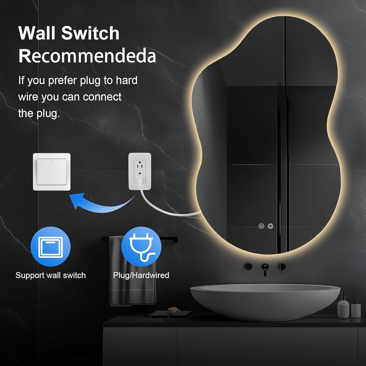 48"x30" Irregular LED Lighted Vanity Mirror for Bathroom, Front and Backlit, Anti-Fog, 3-Color