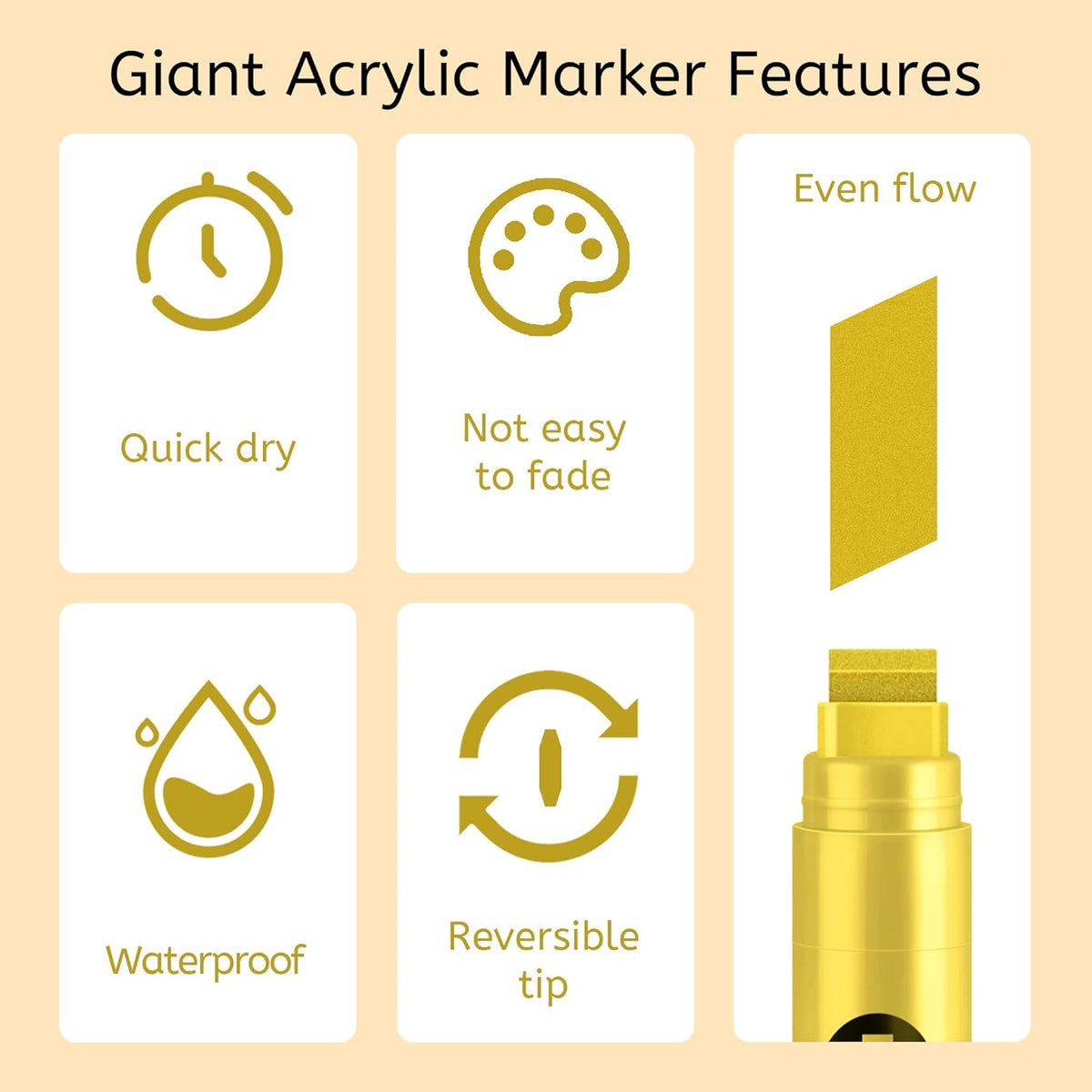 Jumbo Graffiti Poster Markers Set: 12 Metallic Colors Large 15mm Wide Tip Permanent Ink Thick