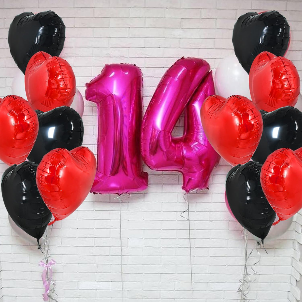 TONIFUL 30Pcs 18 Inch Red Black Heart Balloons Valentine’s Day Heart Shape Foil Mylar Balloons