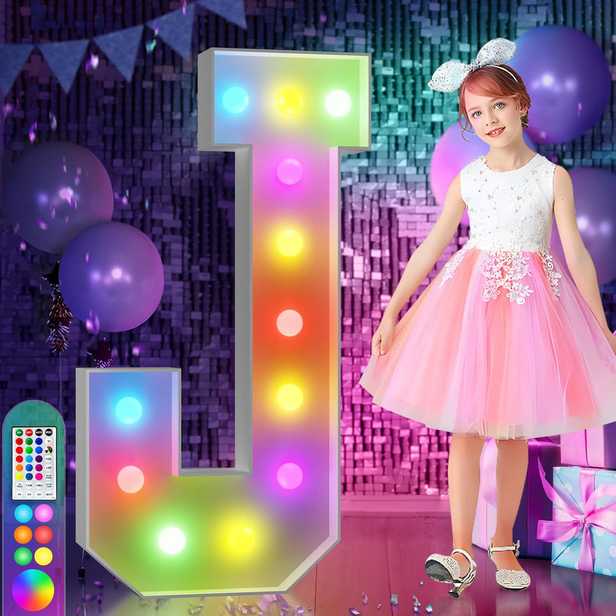 imprsv 4FT Colorful Marquee Light Up Letters J, 18 Colors Large Light up Letters Alphabet Sign with