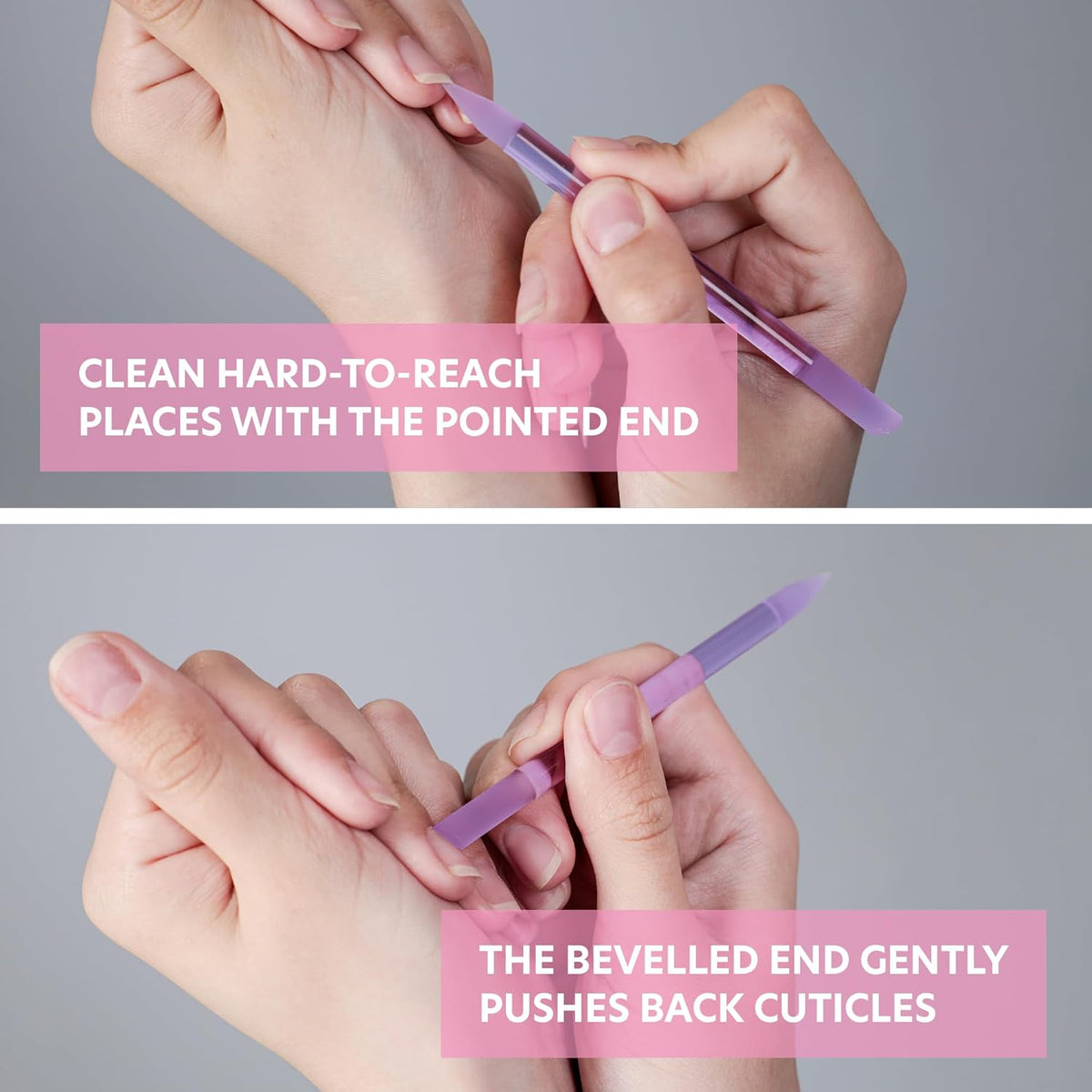 Bona Fide Beauty Glass Cuticle Pusher - High Grit Purple Dual Ended Nail Care Tool with Pointed and