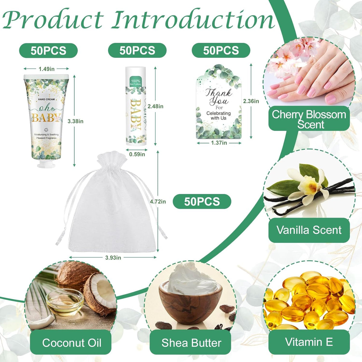 VESPRO 50 Pack Hand Cream Bulk and Lip Balm Bulk Gifts Sets, Baby Shower Favors and Bridal Shower