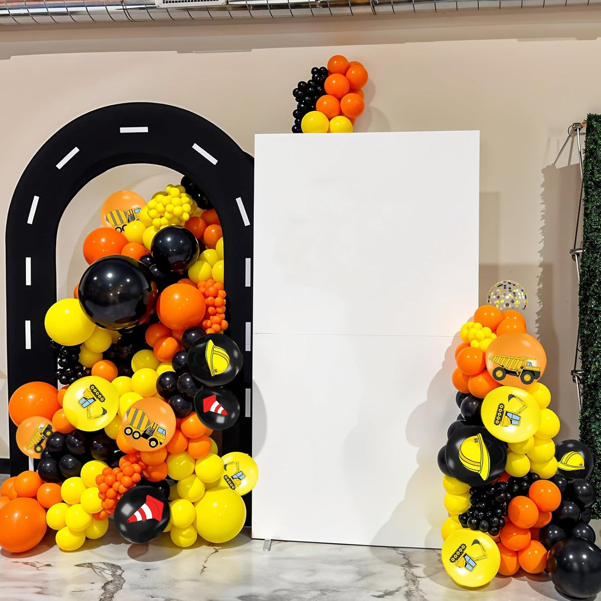 Construction Balloons, 12 Inch Black Yellow Orange Confetti Truck Construction Party Latex Balloons