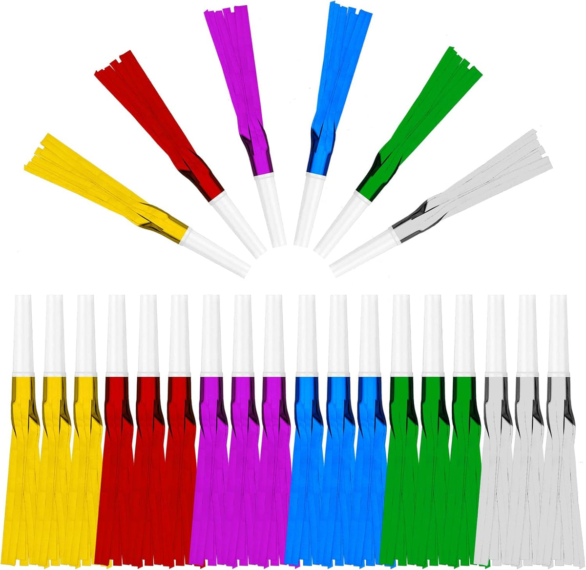 24PCS Bulk Party Blowers & Colourful Noise Makers - Fringed Glitter Party Horns Whistles for