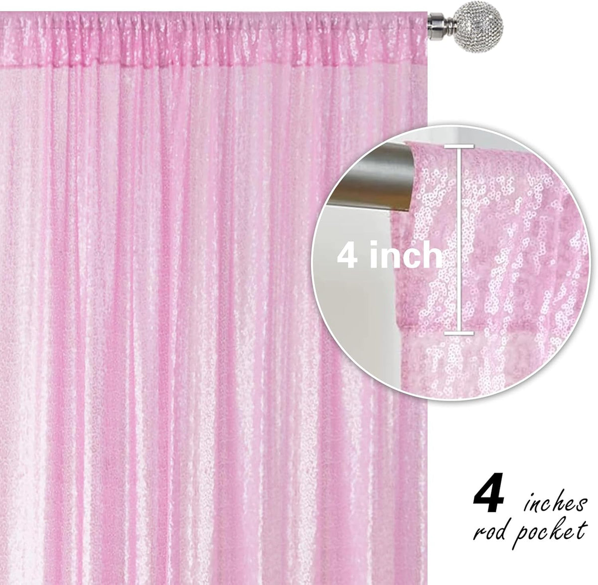 Matte Pink Sequin Backdrop Curtain 2 Pieces 2FTx8FT Glitter Photography Backdrop for Party Wedding