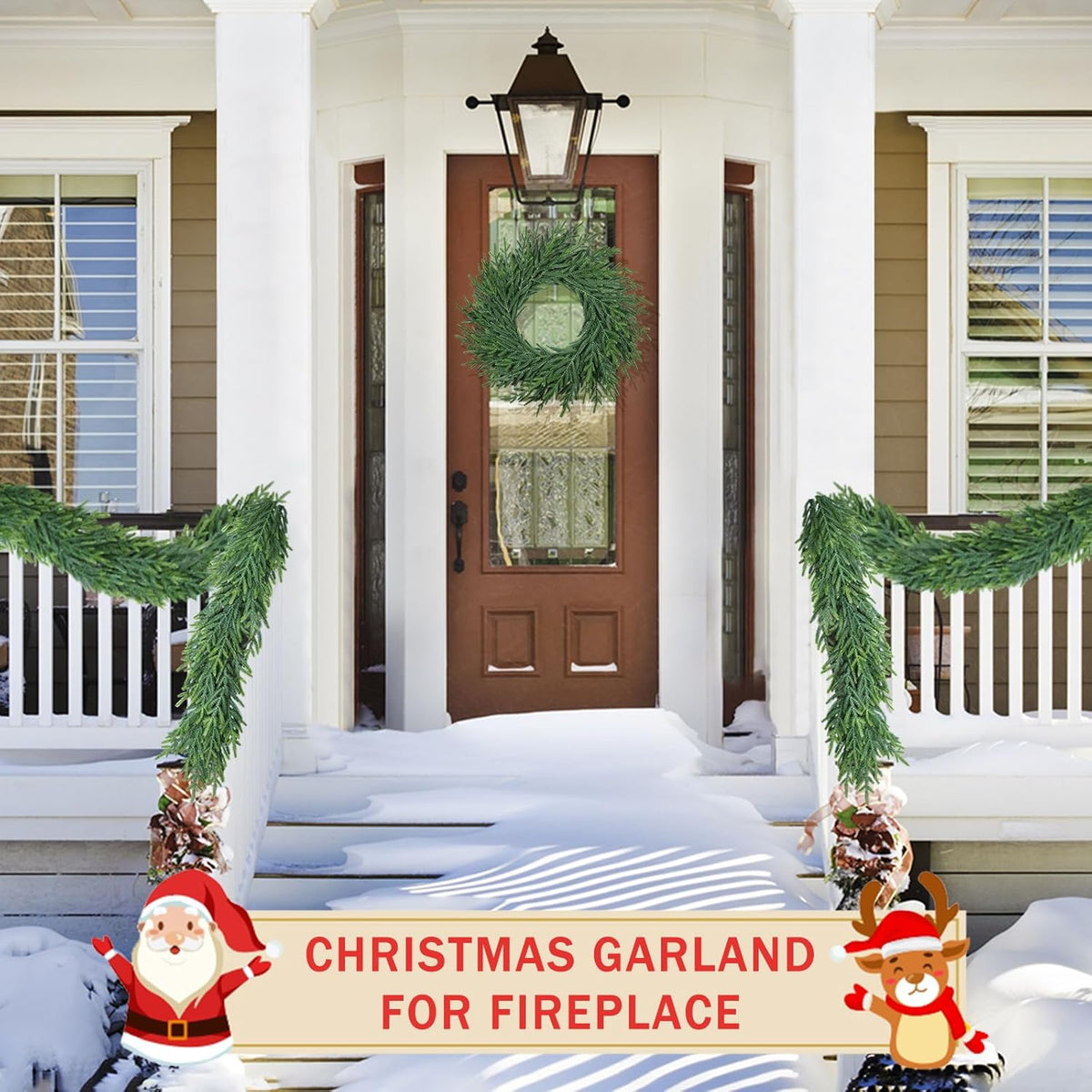 16 Ft Christmas Cedar Garland for Staircase Railing Real Touch Soft Bendable Faux Winter Xmas