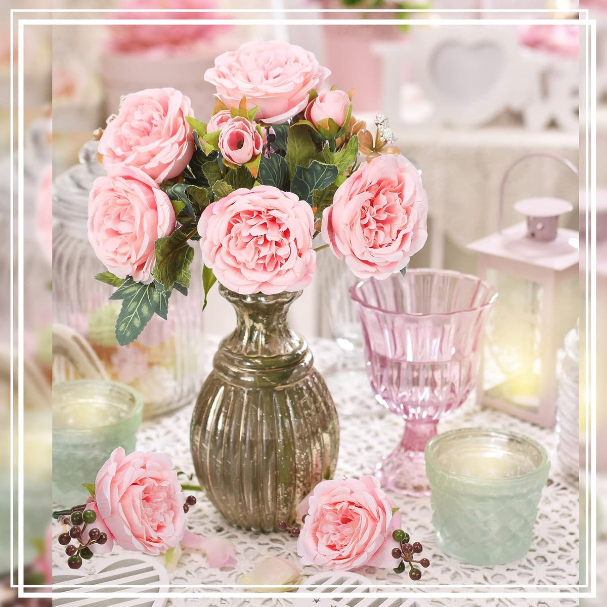 8 Bundles Artificial Peonies Flowers Boho Faux Flowers Arrangements Artificial Centerpiece Spring