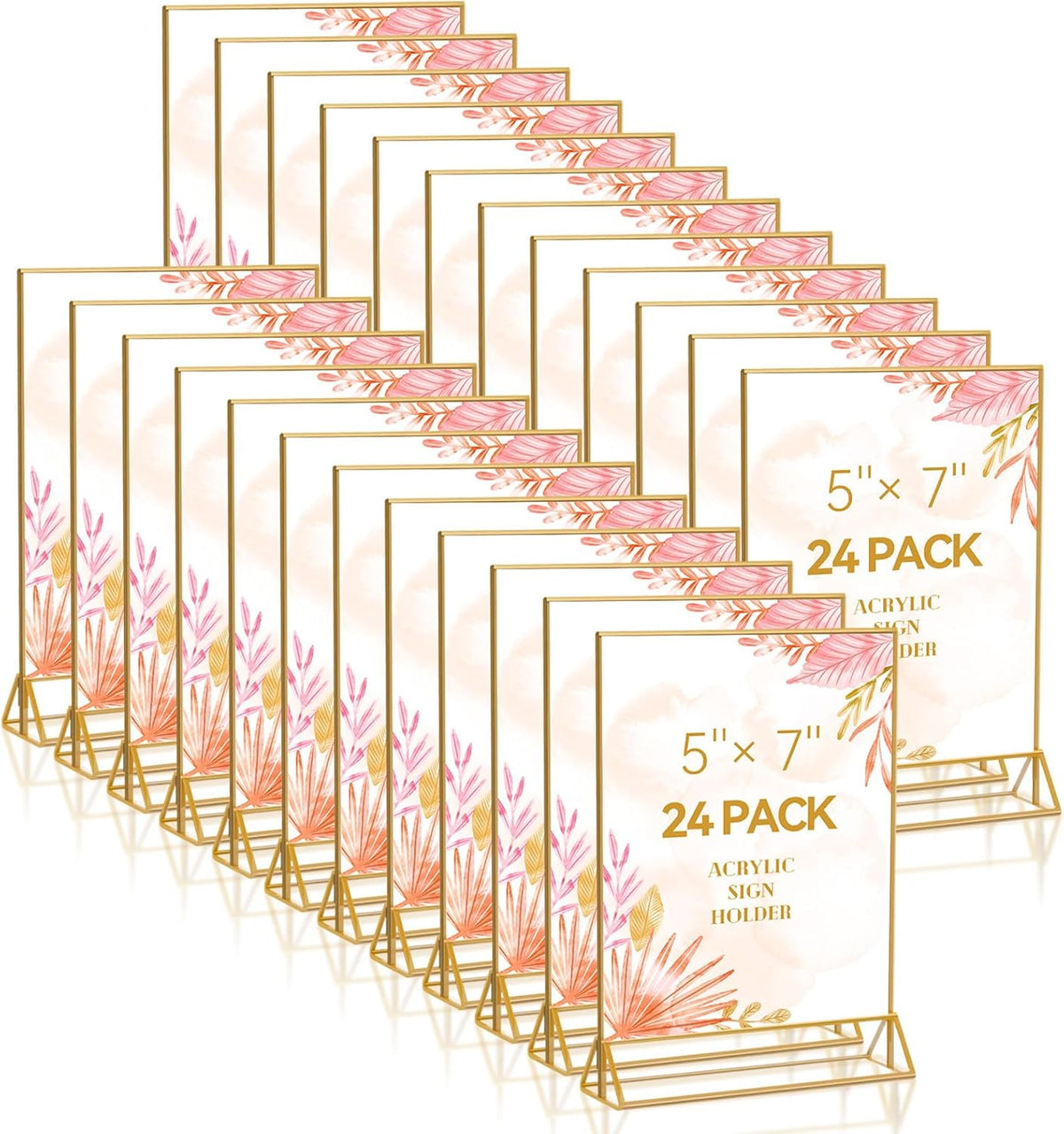 24 Pack Gold Acrylic Sign Holder, Picture Frames Wedding Double Sided Display Clear Sign Holders