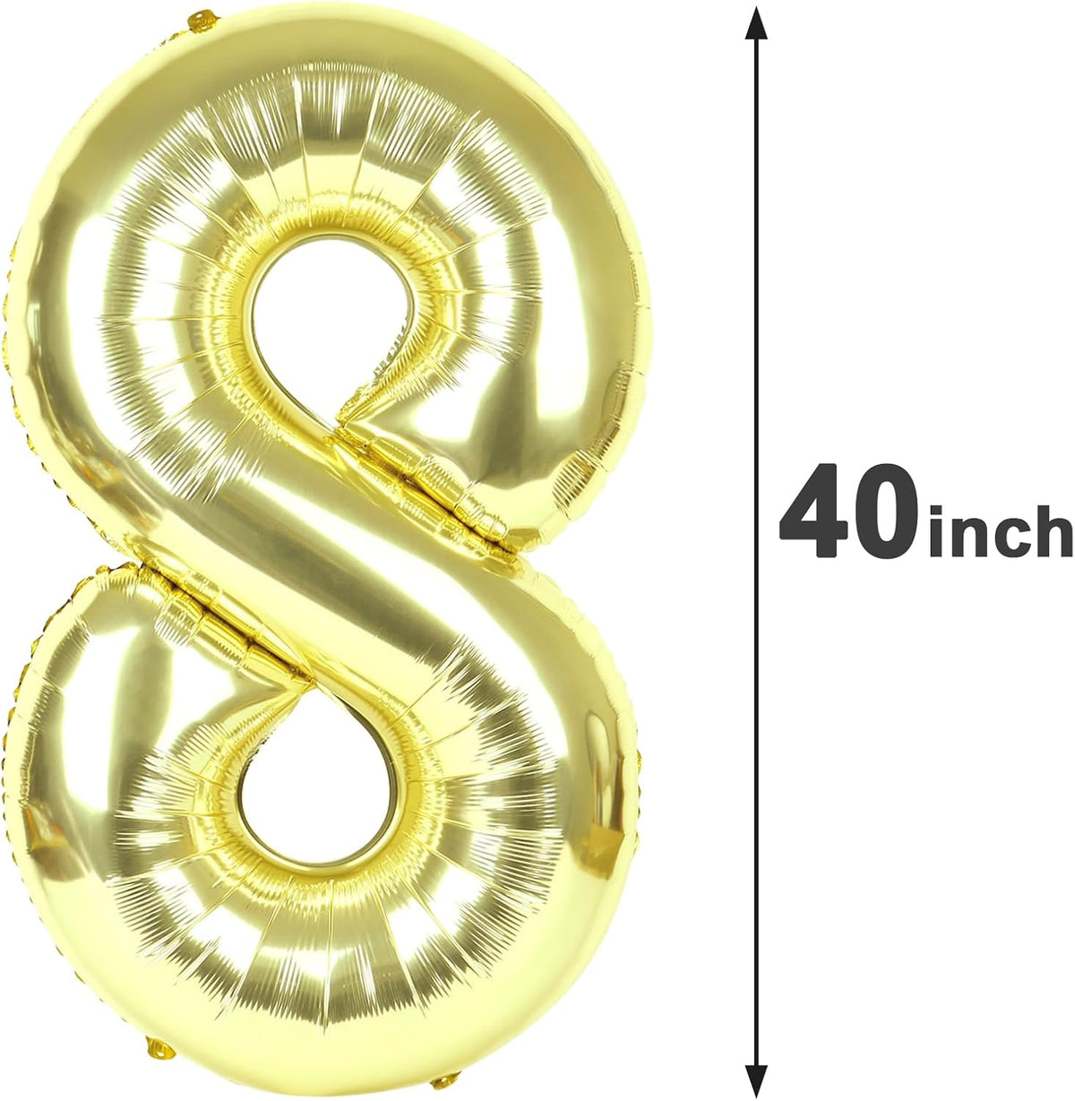 Light Gold Foil Number 8 Balloon 40 Inch, Helium Mylar Eight Number 8 18 28 38 48 58 80 88 Birthday