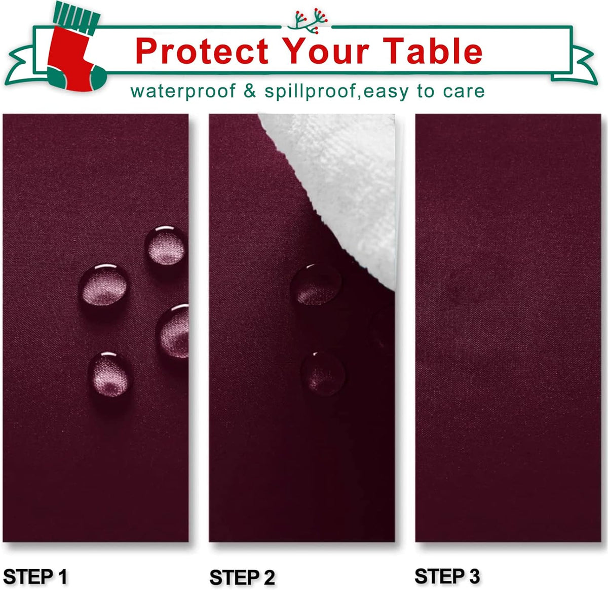 Hiasan Burgundy Tablecloth for Square Tables - Waterproof and Spillproof Washable Fabric Table