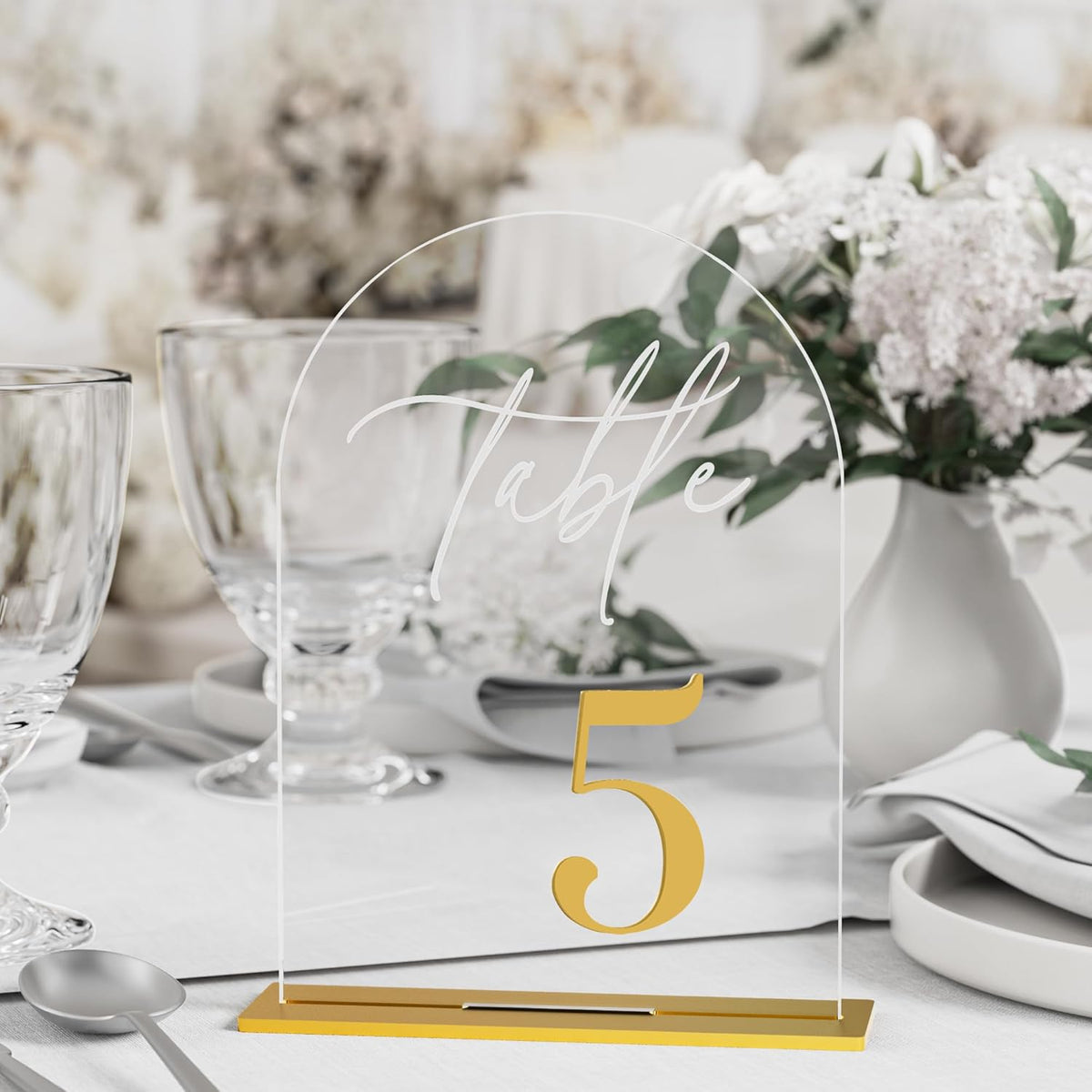 Arch Wedding Table Numbers 1-10 w/Stand, Gold 3D Table Numbers for Reception - 5.5" X 7" Elegant
