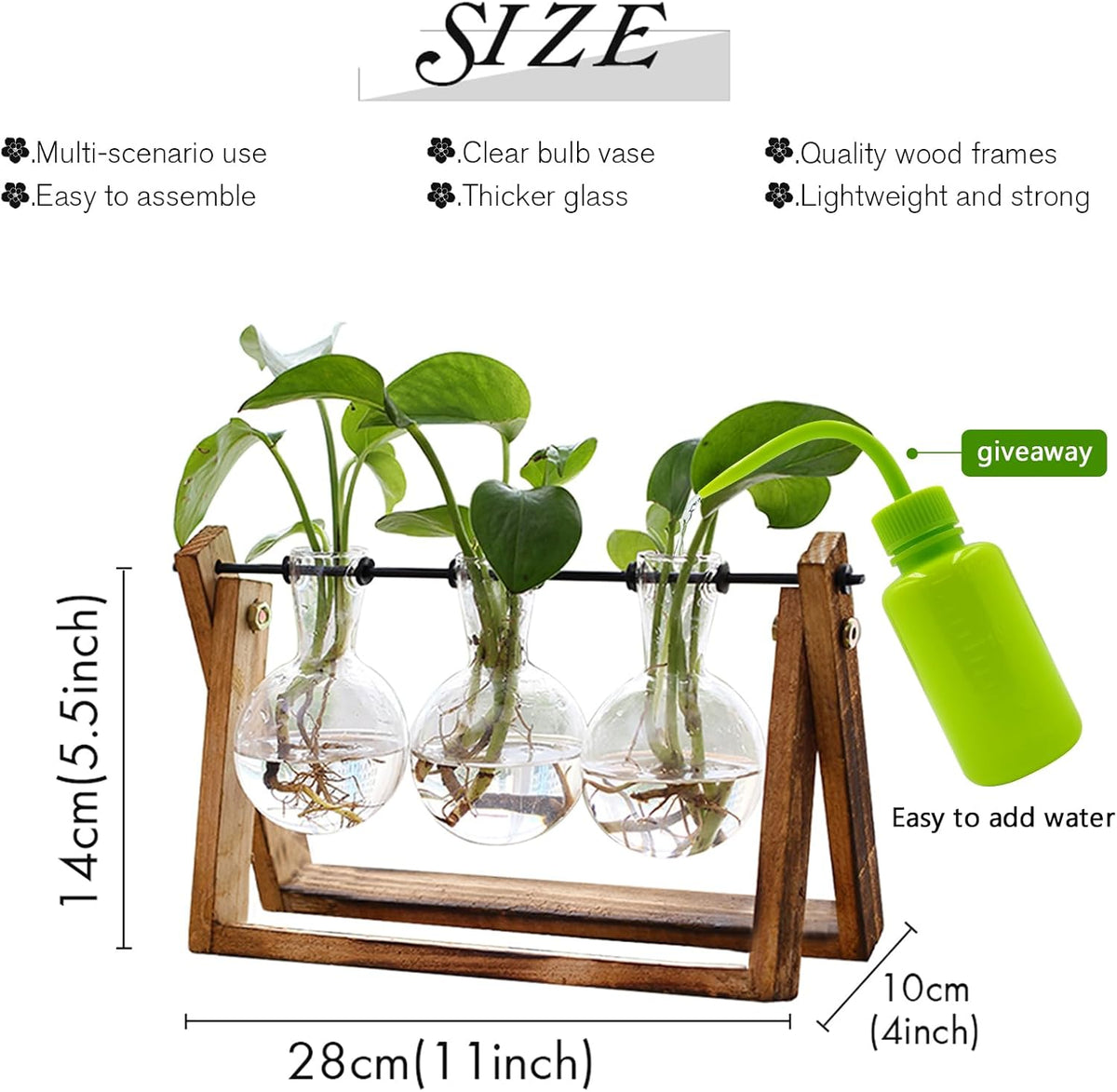 XXXFLOWER Plant Terrarium with Wooden Stand, Air Planter Bulb Glass Vase Metal Swivel Holder Retro