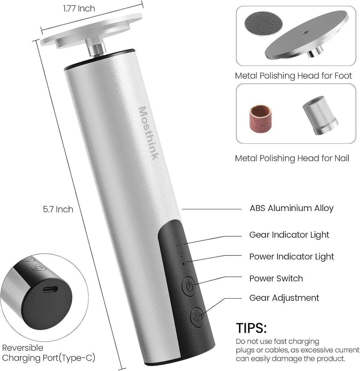 Electric Foot Callus Remover, 2 in 1 | 6 Speed Adjustable Foot File Nail Grinder with Sandpaper