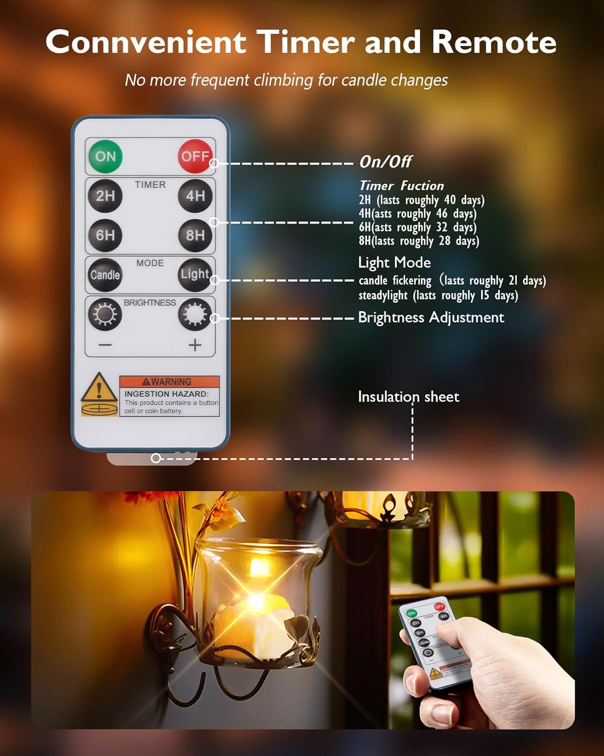 Homemory 12pcs Remote Timer LED Tea Lights Candles, 400+Hours Flickering Flameless Battery Votive