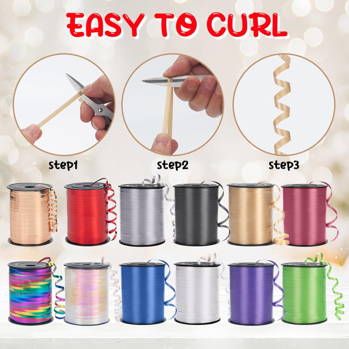 MOTYAWN 500 Yard Gold Curling Ribbon, 3/16" Thin Balloon Ribbon String, Ideal for Gift Wrapping