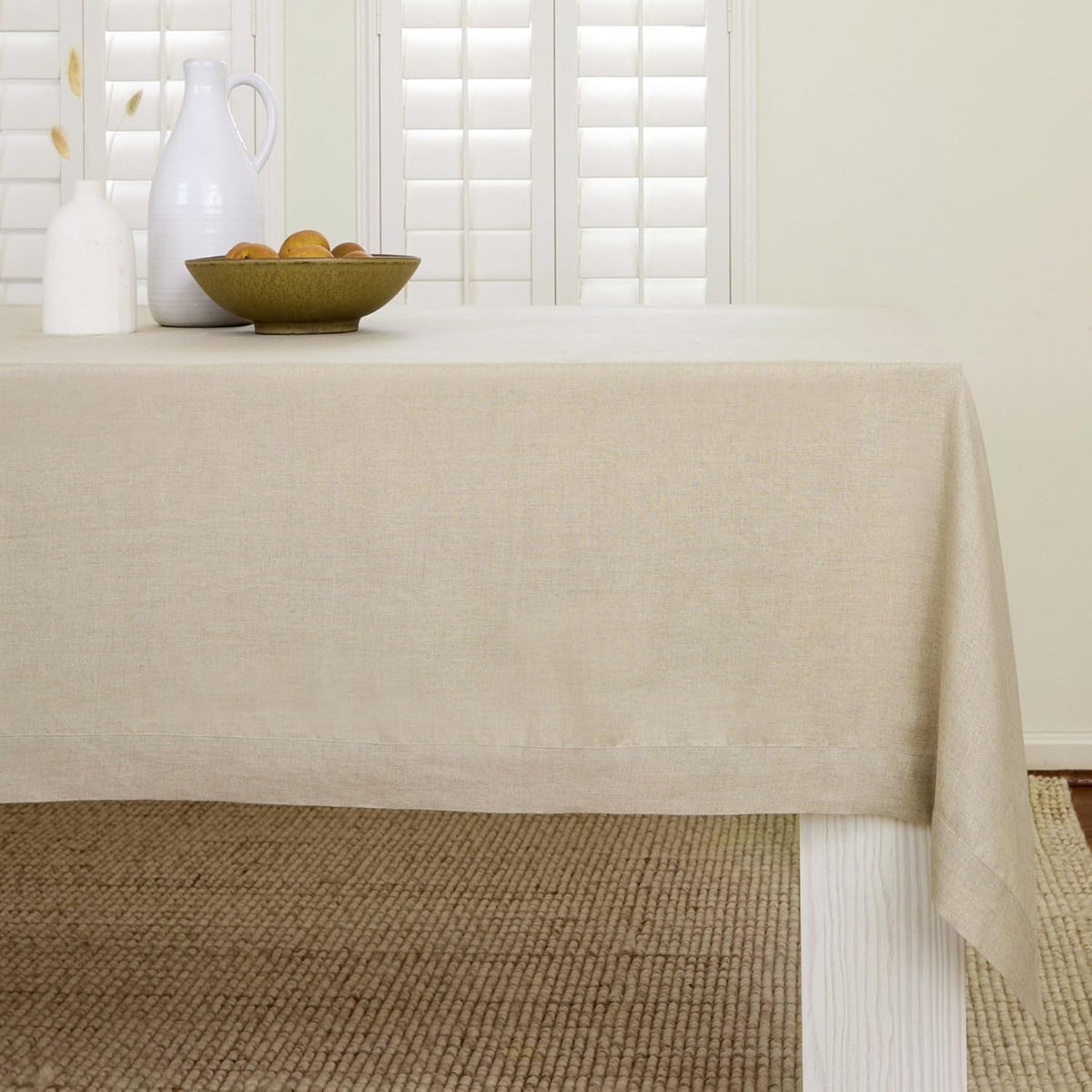Solino Home Linen Natural Tablecloth 60 x 108 Inch - 100% Pure Linen Rectangular Tablecloth