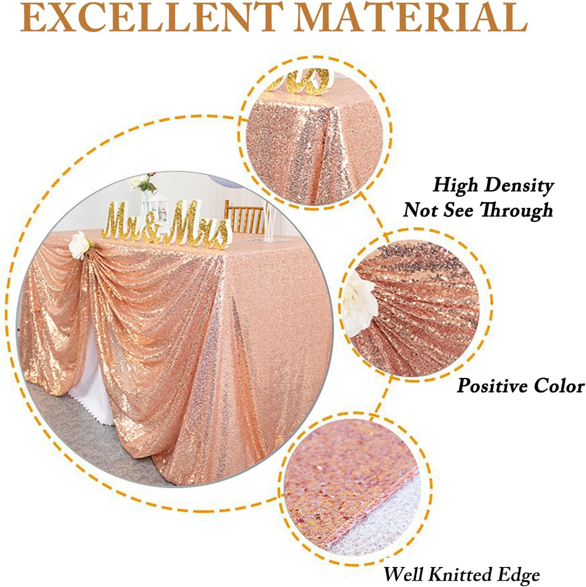 ShinyBeauty Rose Gold Table Cloths for Party 2 Packs, 72X72 Inch Sequin Tablecloths Square Glitter