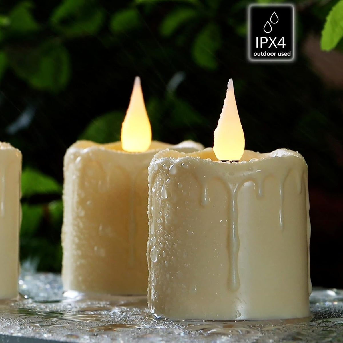 FREEPOWER Rechargeable Flameless LED Votive Candles with Timer Remote - 2'' x 3'' Waterproof