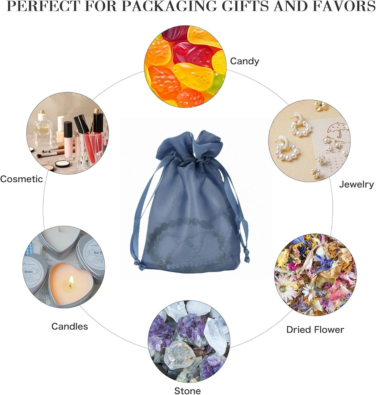 20 Pcs Dark Blue Small Organza Bags 3X4 inch for Wedding Favors with Drawstring, Mini Mesh Gift