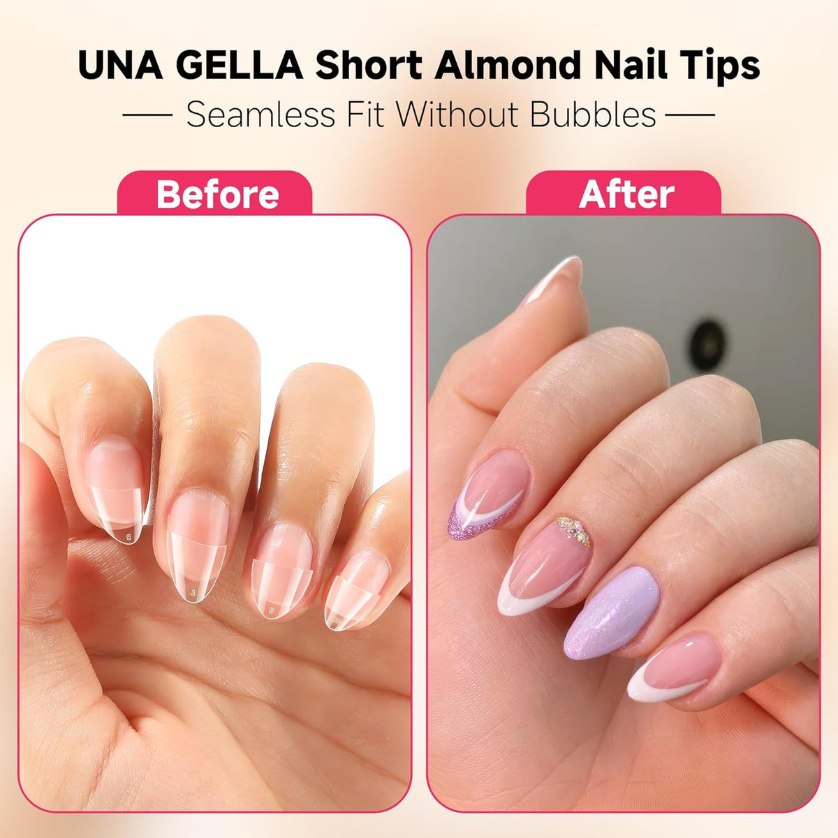 UNA GELLA Almond Gel Nail Tips Short: Half Cover Almond Shape Nail Tips Matte 216pcs Clear Gelly