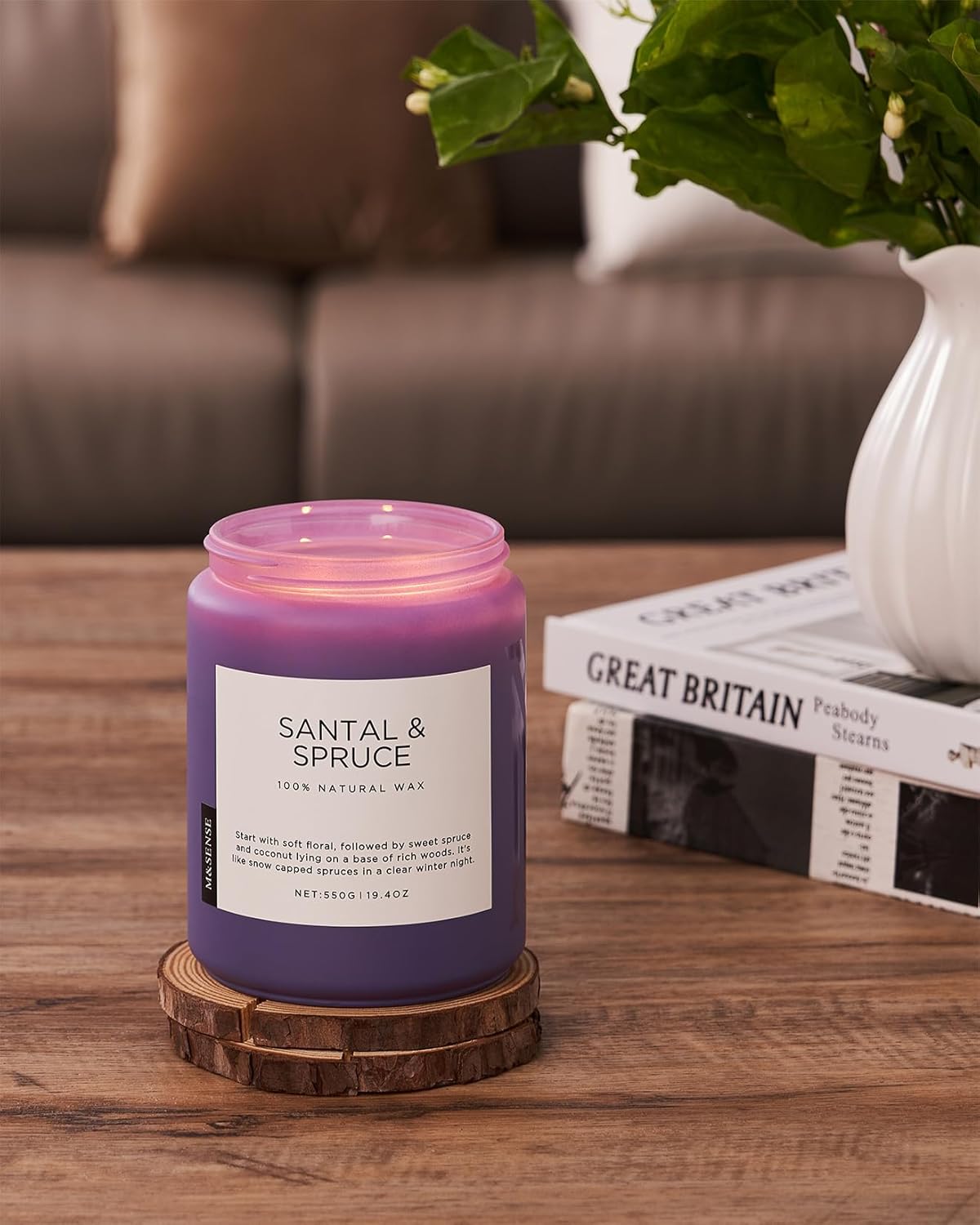 M&SENSE Santal Spruce Coconut Soy Candles for Home Scented, 19.4oz 110 Hour Slow Burning Large