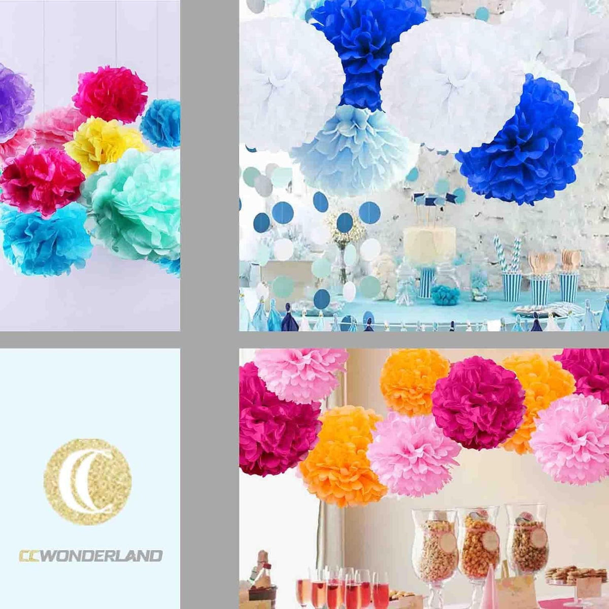 Pink and Blue Paper Pom Poms,Party Tissue Paper Flowers Balls for Baby Shower,Boy or Girl Gender