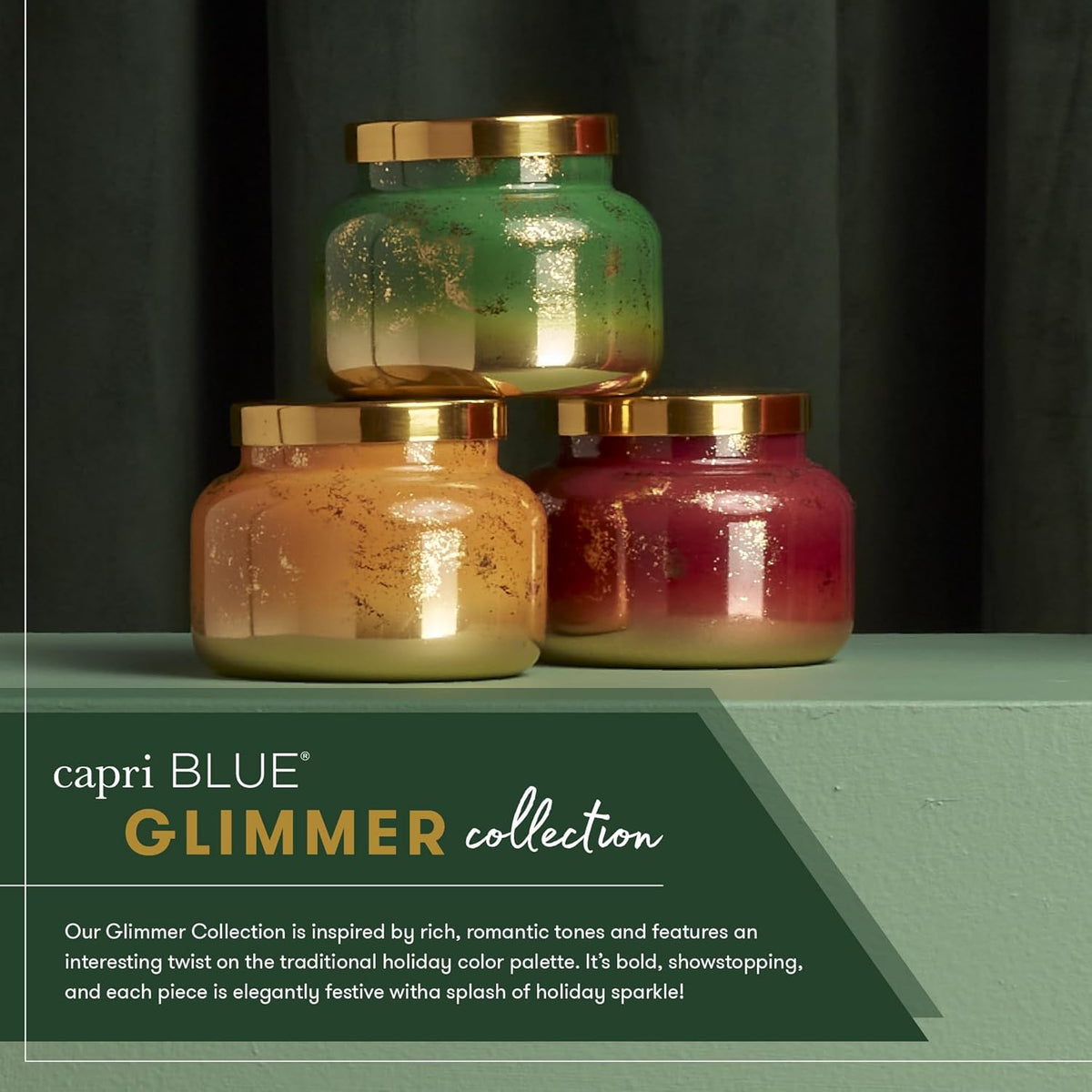 Capri Blue Crystal Pine Scented - Glimmer Inverted Jar Candles - Soy Candles - Holiday Candle with