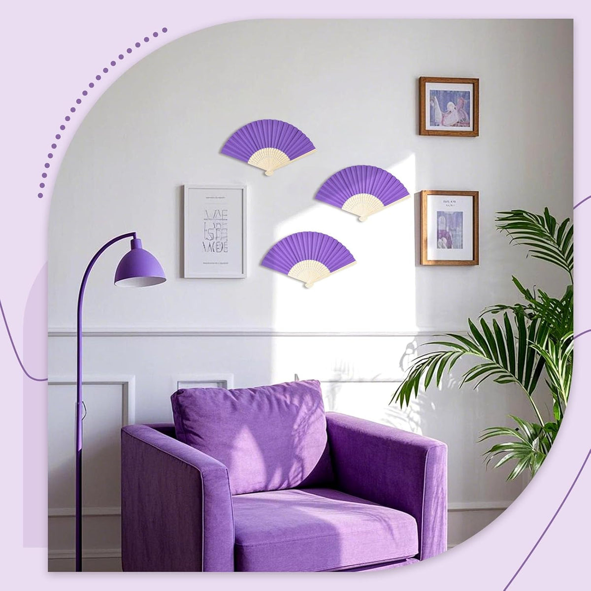 JOHOUSE 12 Packs Foldable Hand Fans, 8.3 Inch Purple Paper Fans Handheld for Purple Birthday